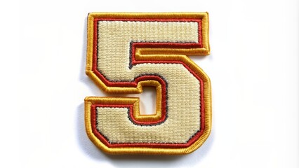 embroidered patch with number 5 on a white background, embroidery, textile, design, decoration, numb