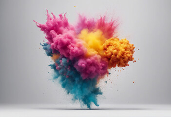 Wall Mural - set of abstract explosion of colored powder colorful paint splashes element for design isolated on w