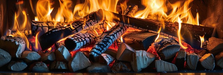 Leinwandbilder - The fire blazes brightly, casting a warm glow, inviting relaxation and comfort to anyone nearby during a chilly evening. Generative AI