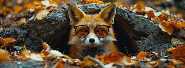 Wall Mural - A Curious Fox with Glasses in Autumn