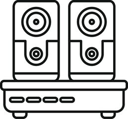 Poster - line drawing of music center with two loudspeakers standing on platform playing modern music