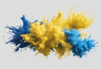 Wall Mural - set of powder explosion yellow and blue ink splashes colorful paint splash elements for design isola