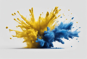 Wall Mural - set of powder explosion yellow and blue ink splashes colorful paint splash elements for design isola