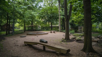 Wall Mural - A playground with a seesaw and surrounding trees.