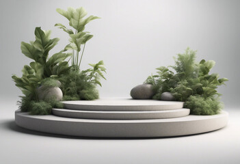 Stone podium platform in garden plants natural scenery For Presentation display cosmetics products b