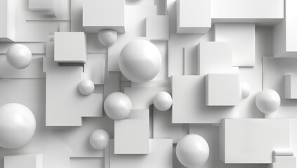 Canvas Print - Abstract White Geometric Composition with Spheres