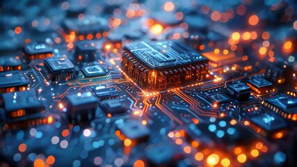 Poster - Futuristic computer microchips and microchips with processors and transistors
