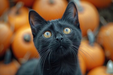 Poster - Black Cat Among Pumpkins