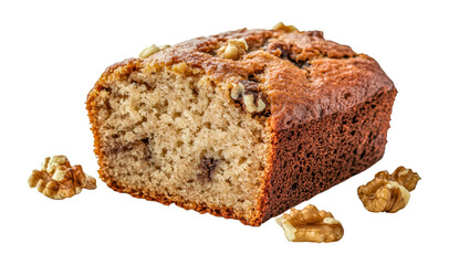 Freshly baked walnut banana bread with slices, cut out - stock png.