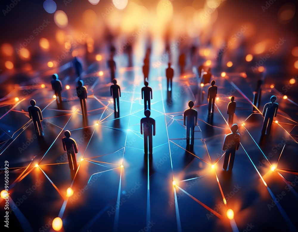 Digital network, interconnected people on social media icons ...