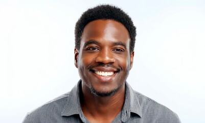 Canvas Print - Portrait of handsome african american man smiling at camera against white background