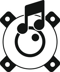 Poster - black and white icon of a round speaker playing music, representing audio equipment and entertainmen