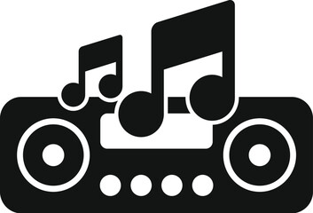Poster - Black silhouette of a boombox playing music with musical notes