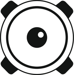 Poster - simple style black and white icon of a big loudspeaker playing music with four fixation points