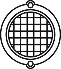 Poster - Black and white line drawing of a round metal grate with square holes being used for ventilation