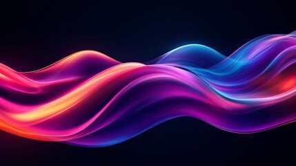 Wall Mural - Abstract wavy neon purple, blue, and orange glow on a dark background.