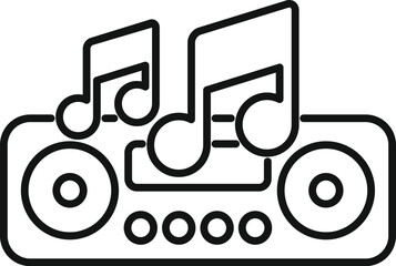 Poster - line art icon of a music player playing energetic music with musical notes