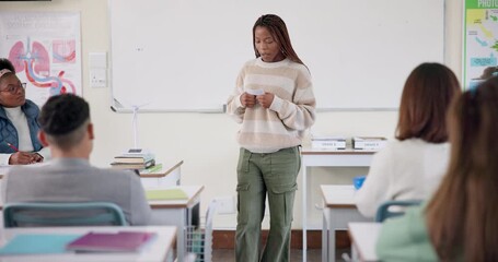 Aufkleber - girl, presentation and notes in classroom at high school with speech, opinion and project for assess