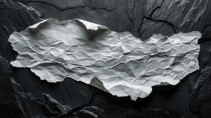 Poster - Crumpled White Paper on Black Stone Background