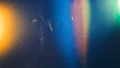 © Uuganbayar - Dust scratches overlay. Old film effect. Blue distressed faded glass with smeared dirt stains colorful rainbow lens flare design. harsh for creative cover photograph