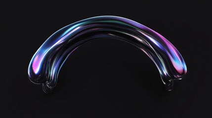 Wall Mural - Abstract iridescent curved shape isolated on black background.