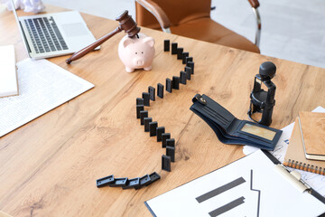 Wall Mural - Blocks on table in office, closeup. Bankruptcy concept