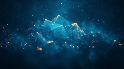 Abstract futuristic background with glowing lines and shapes on a blue background.
