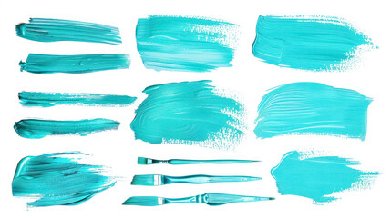 Sticker - set of vibrant turquoise paint brush strokes for dynamic backgrounds and textures