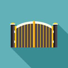 Poster - golden gate with black vertical pickets casting a long shadow on a turquoise background