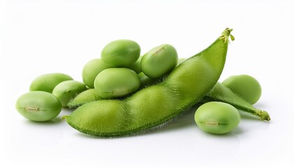 green soybeans on white background