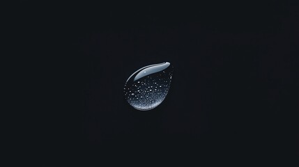 Wall Mural - A single drop of clear liquid with air bubbles on a black background.