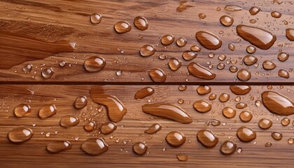 Sticker - naturally oak laminate plank with water droplets coated with oleophobic composition closeup protective wood compound background