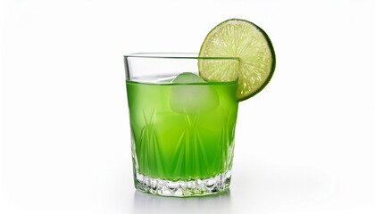 Sticker - green alcohol cocktail with green lime isolated on white