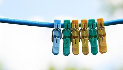 multicolored clothespin hanged on a blue cord