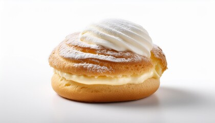 Wall Mural - a single cream puff placed on a white background