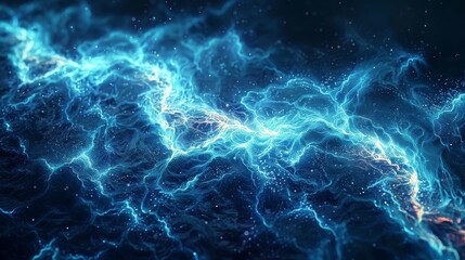 Poster - Blue abstract fractal energy background with mesmerizing glowing lines on a captivating dark backdrop. Ideal for web pages and presentations, adding a modern touch.