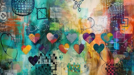 Wall Mural - Art Painting of Hearts and Loves