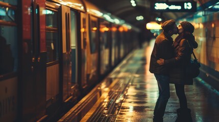 Sticker - Lovers Kissing At Train Station