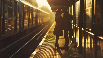 Sticker - Lovers Kissing At Train Station