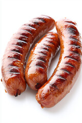 Canvas Print - smoked sausage isolated on white barbecue sausages on the grill