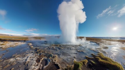 Wall Mural - Explore the natural wonders of Iceland in 3D, with geysers, waterfalls, and the stunning landscapes of this unique island nation.