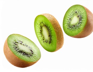 Wall Mural - Falling kiwi isolated on white background, full depth of field