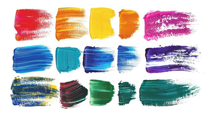 Wall Mural - collection of grunge brush strokes in various colors on white background for dynamic designs