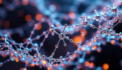 Poster - Molecular Structure with Blue and Red Bokeh Background.