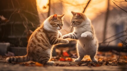 Two playful cats in the golden hour