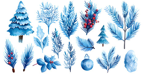 Wall Mural - A collection of blue trees and branches, including a pine tree