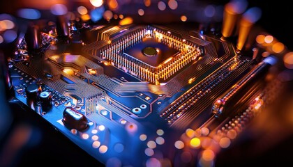 Poster - High-Resolution Close-up of Microprocessor Circuit Board