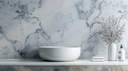 Sticker - Bathroom Interior Background with Marble Table for Product Display