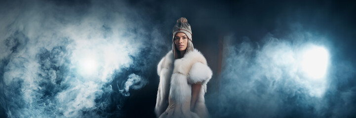 Wall Mural - cold fashion Inuit coat fur smoke night