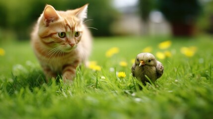 Curious Kitten and a Baby Bird